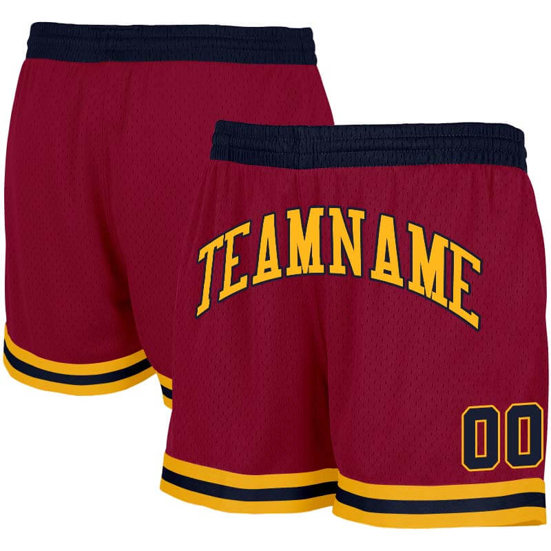 custom crimson-yellow-black authentic throwback basketball shorts