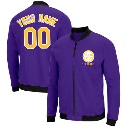 Custom Long Sleeve Windbreaker Jackets Uniform Printed Your Logo Name Number Purple-Yellow-White