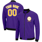 Custom Long Sleeve Windbreaker Jackets Uniform Printed Your Logo Name Number Purple-Yellow-White