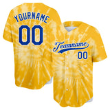 custom full print design authentic yellow tie-dyed baseball jersey