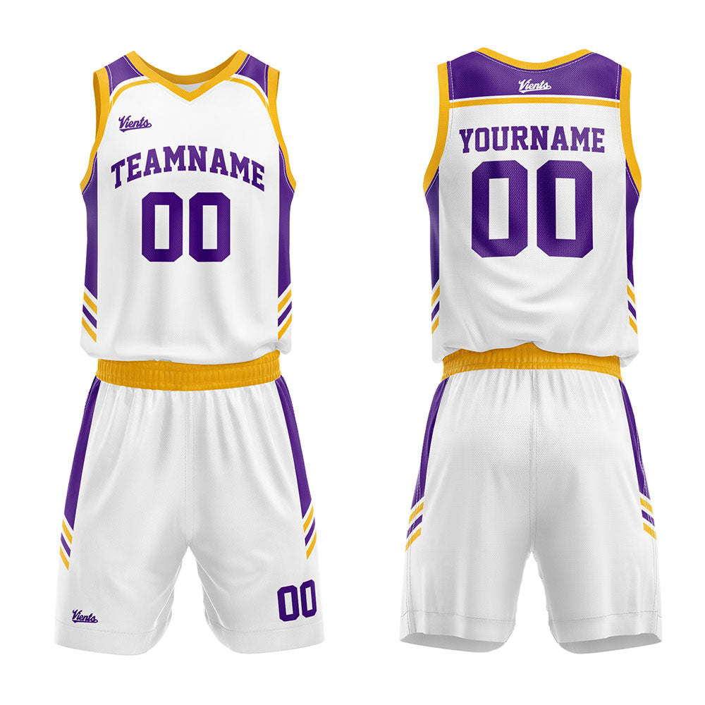 custom basketball suit for adults and kids  personalized jersey white-gold