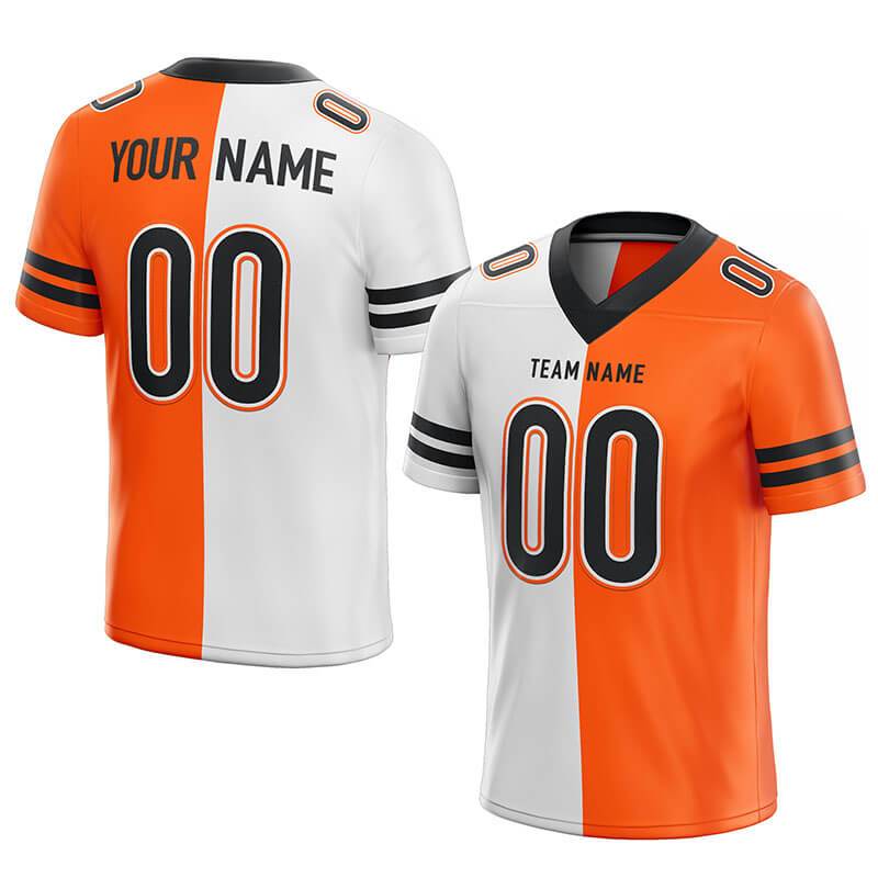 custom authentic split fashion football jersey brown-white-orange mesh