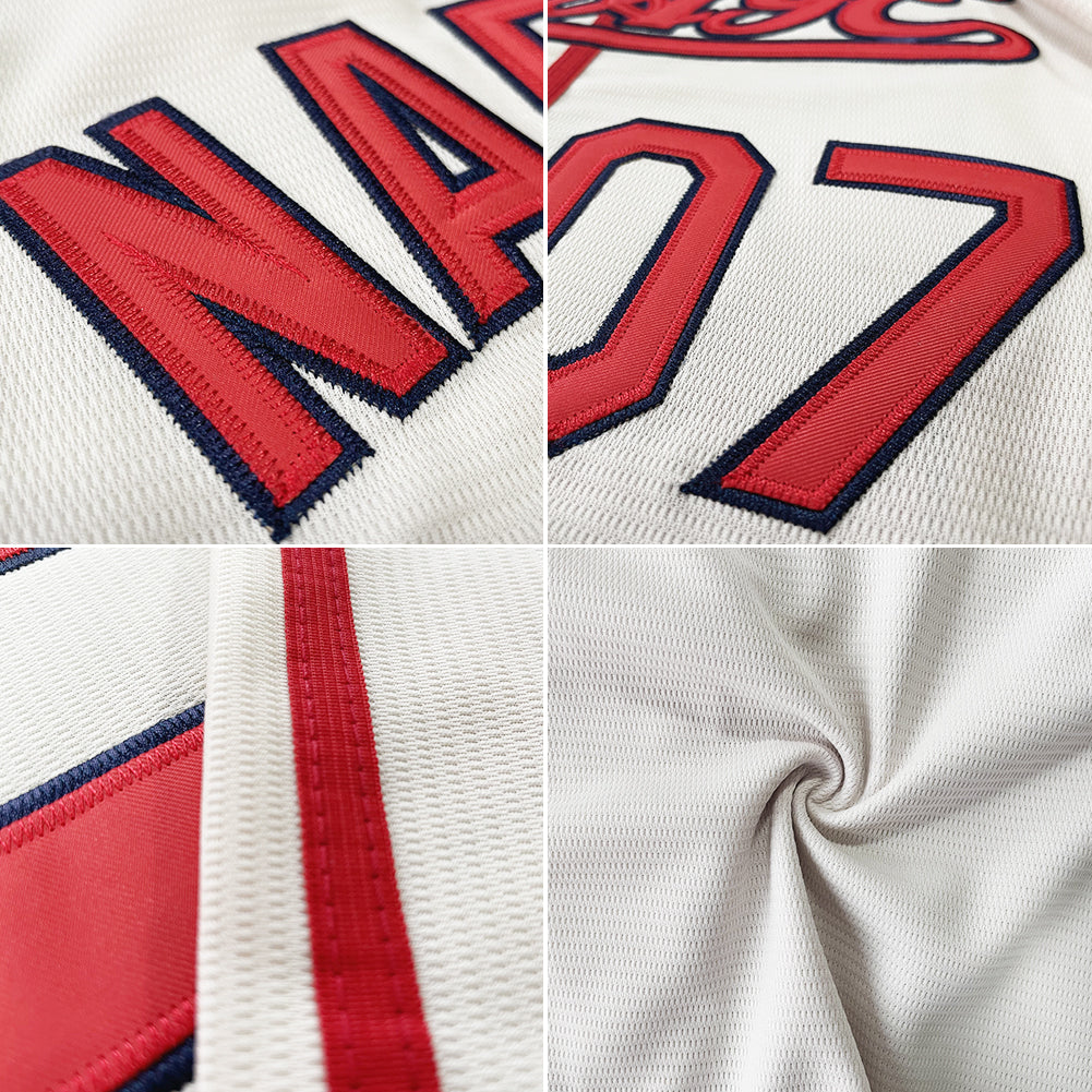 customized authentic baseball jersey cream-red-navy mesh