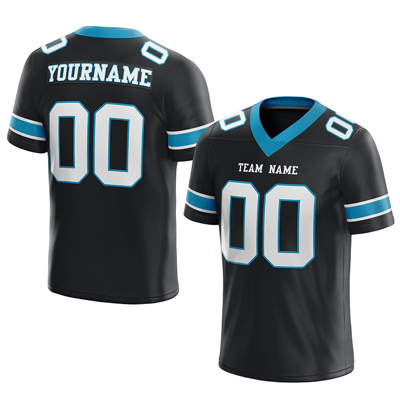 customized  authentic football jersey black white-panther blue mesh