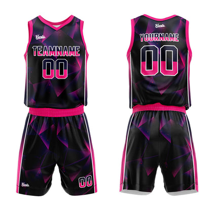 custom gradual change basketball suit for adults and kids  personalized jersey black-pink