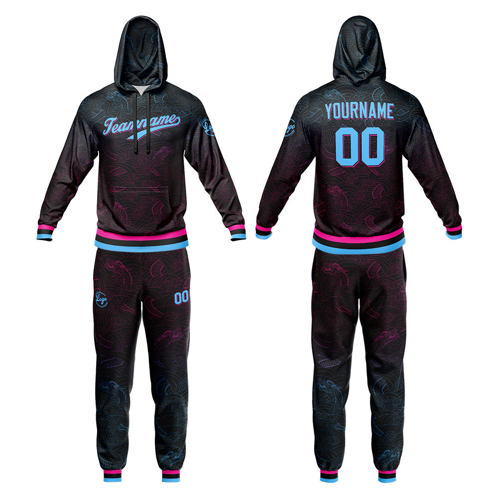 Custom Sweatshirt Hoodie For Men Women Girl Boy Print Your Logo Name Number Black-Light Blue-Pink