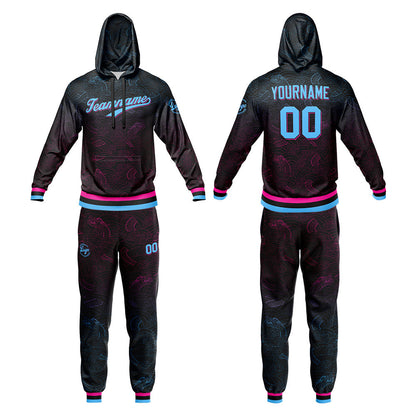 Custom Sweatshirt Hoodie For Men Women Girl Boy Print Your Logo Name Number Black-Light Blue-Pink