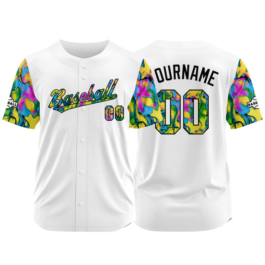 Custom Full Print Design Baseball Jersey white-green-yellow