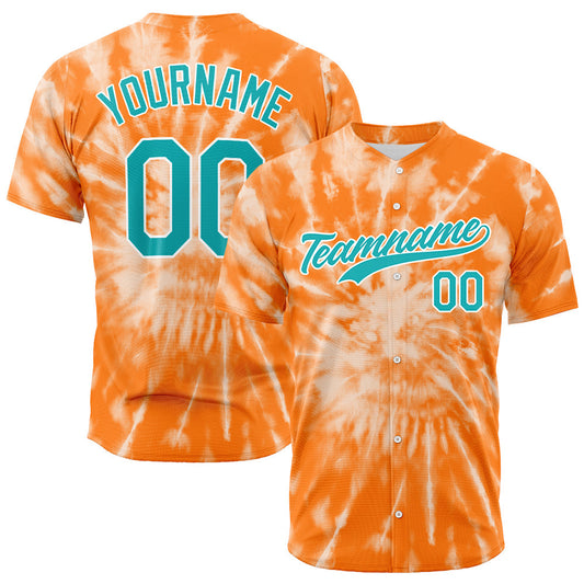 Custom Full Print Design Baseball Jersey orange tie-dyed