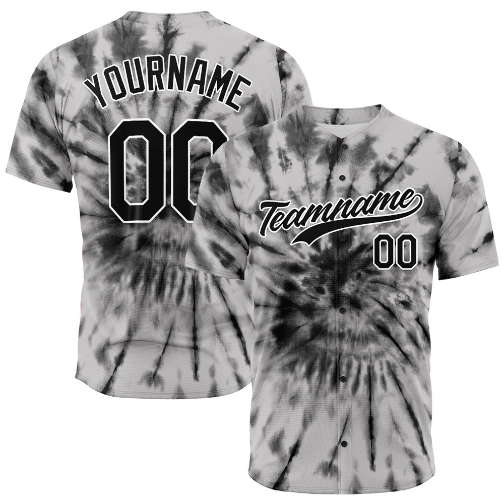 Custom Full Print Design Baseball Jersey gray  tie-dyed