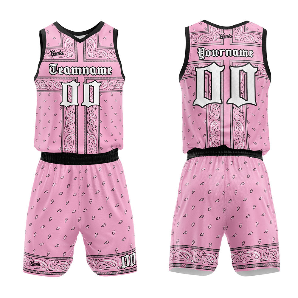 custom bandanna basketball suit for adults and kids  personalized jersey pink