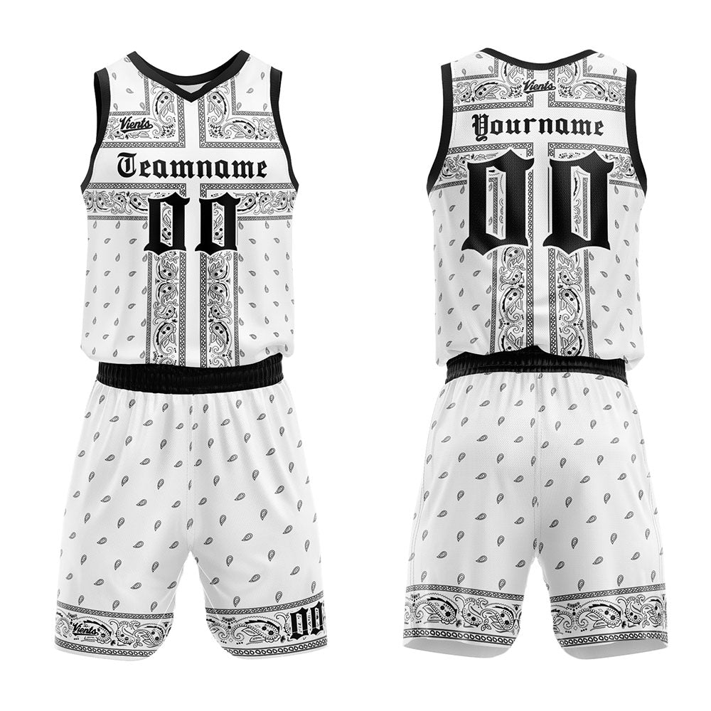 custom bandanna basketball suit for adults and kids  personalized jersey white