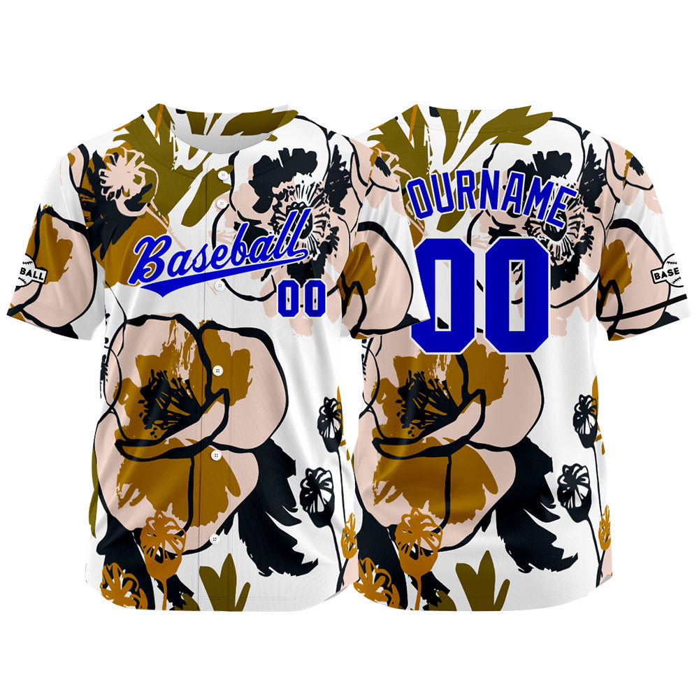Custom Full Print Design Baseball Jersey white-brown-black-blue