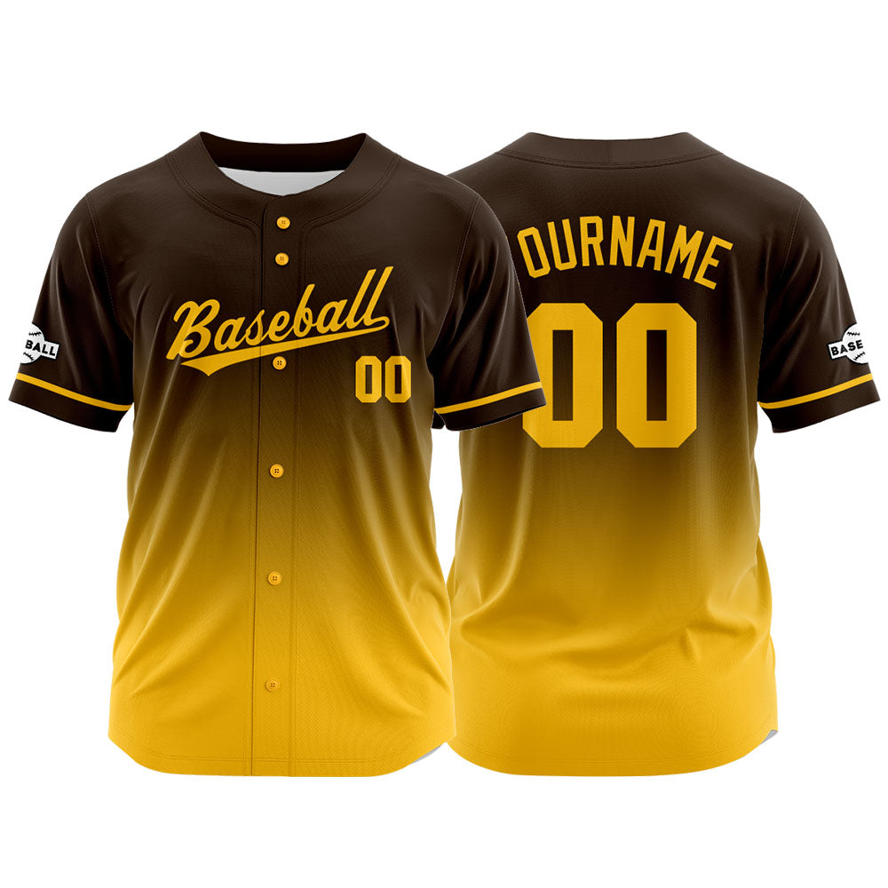 Custom Full Print Design Baseball Jersey yellow-brown