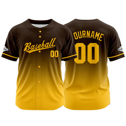 Custom Full Print Design Baseball Jersey yellow-brown