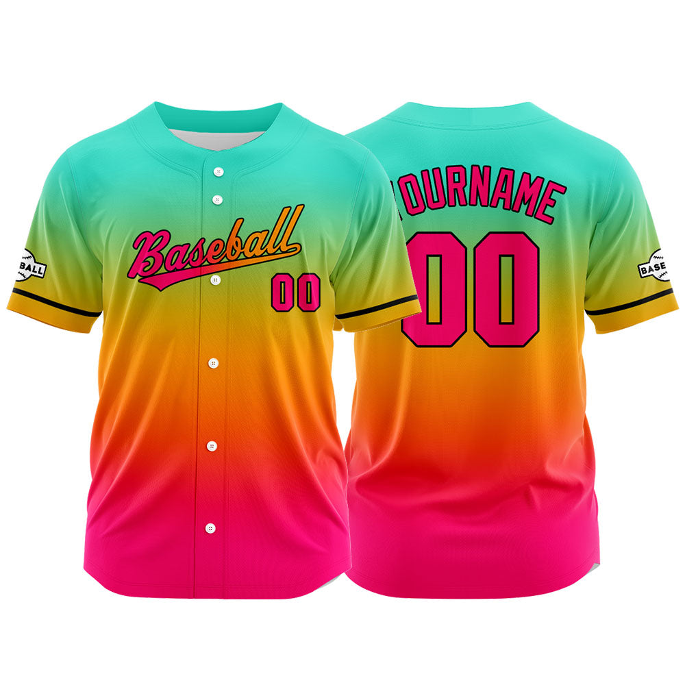 Custom Full Print Design Baseball Jersey pink red-orange-aqua