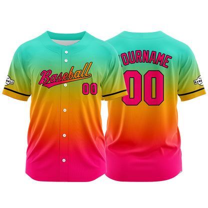 Custom Full Print Design Baseball Jersey pink red-orange-aqua