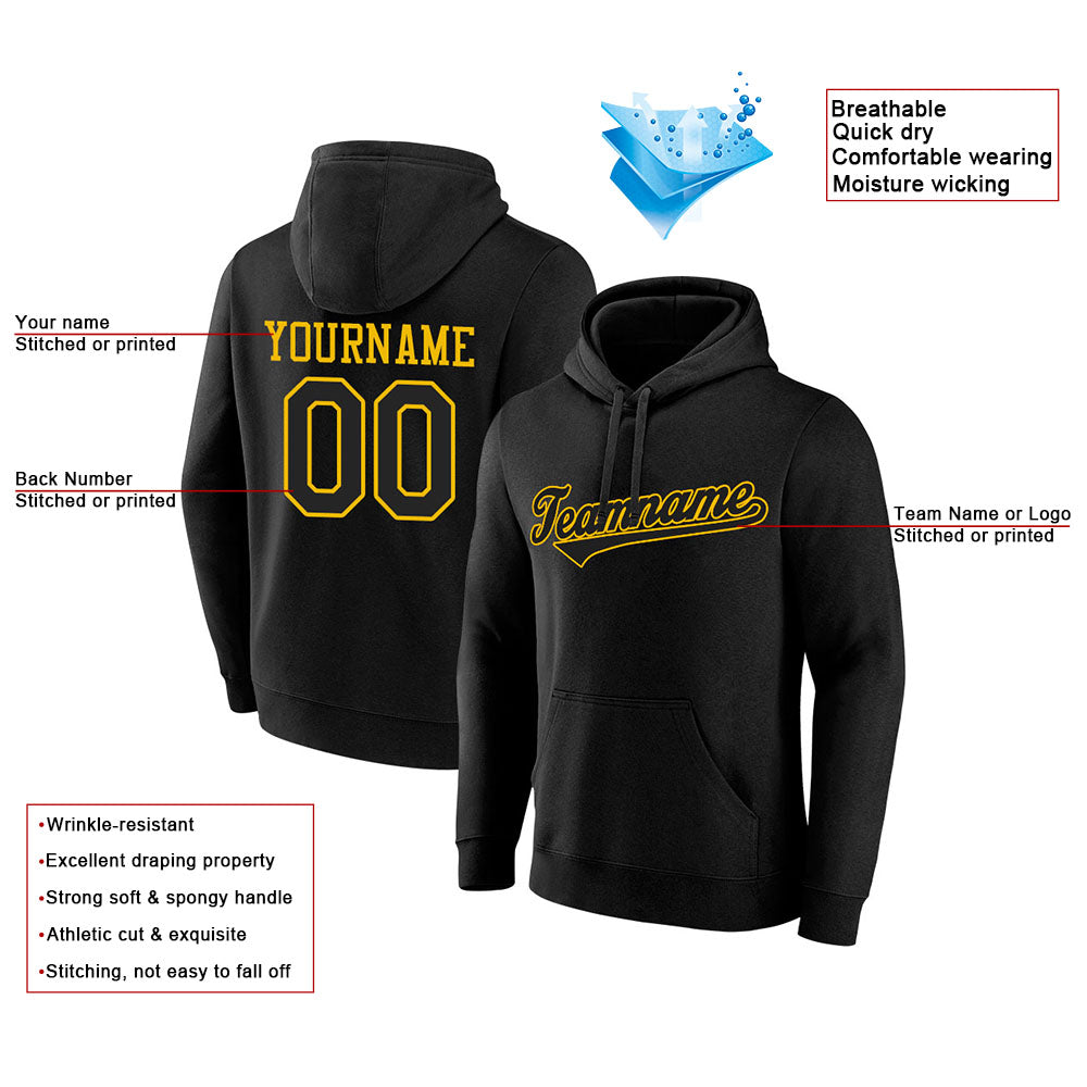 custom authentic pullover sweatshirt hoodie black-yellow