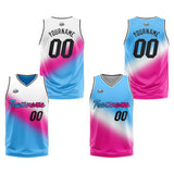Custom Reversible Basketball Suit for Adults and Kids Personalized Jersey White-Hot Pink-Light Blue