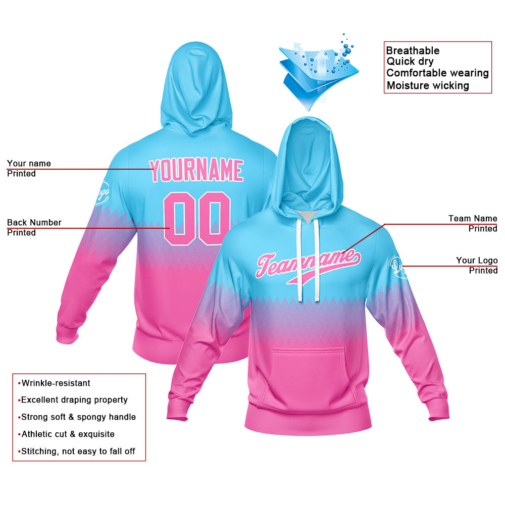 Custom Sweatshirt Hoodie For Men Women Girl Boy Print Your Logo Name Number Pink-Light Blue