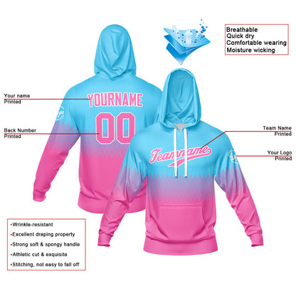 Custom Sweatshirt Hoodie For Men Women Girl Boy Print Your Logo Name Number Pink-Light Blue