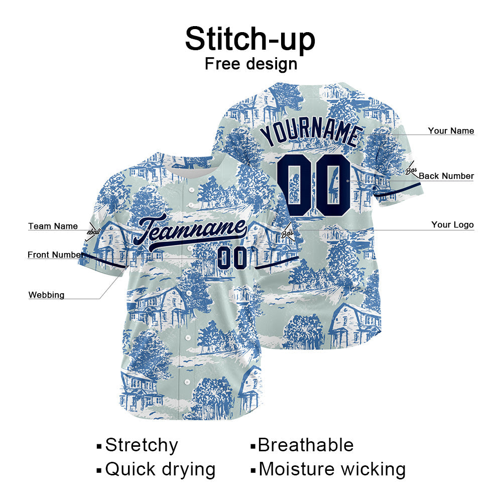 Custom Full Print Design Baseball Jersey blue