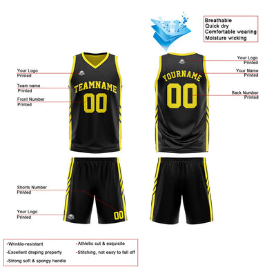 Custom Reversible Basketball Suit for Adults and Kids Personalized Jersey Black-Yellow