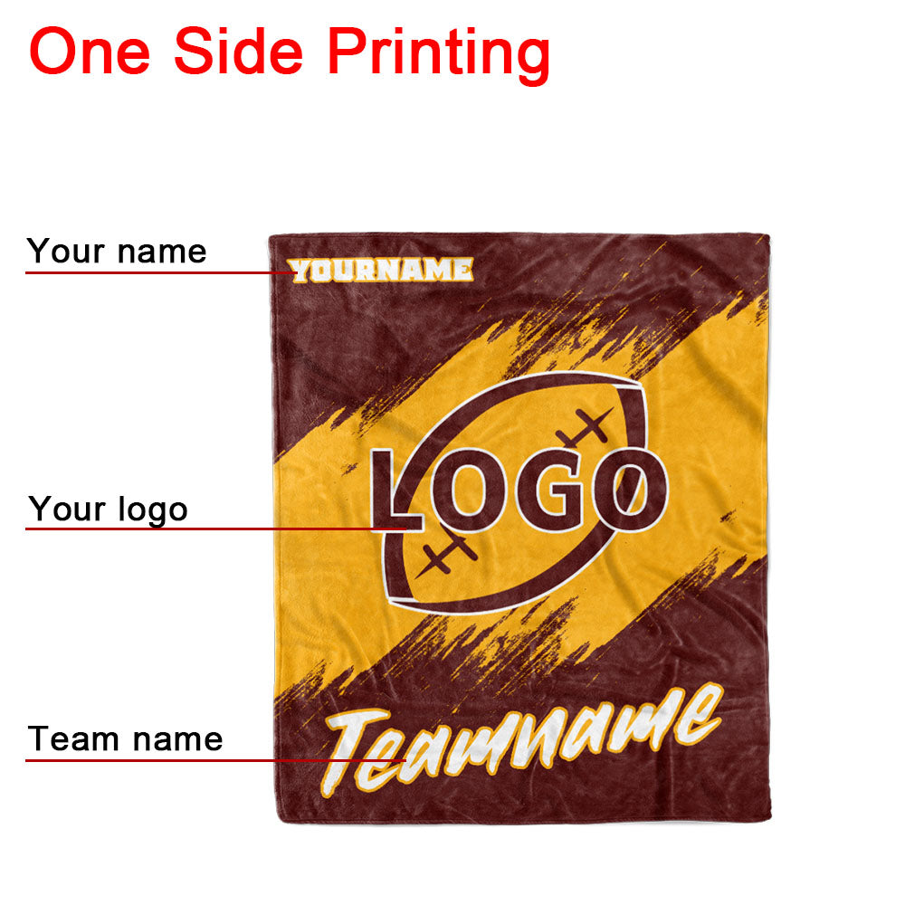 custom ultra-soft micro fleece blanket burgundy-yellow