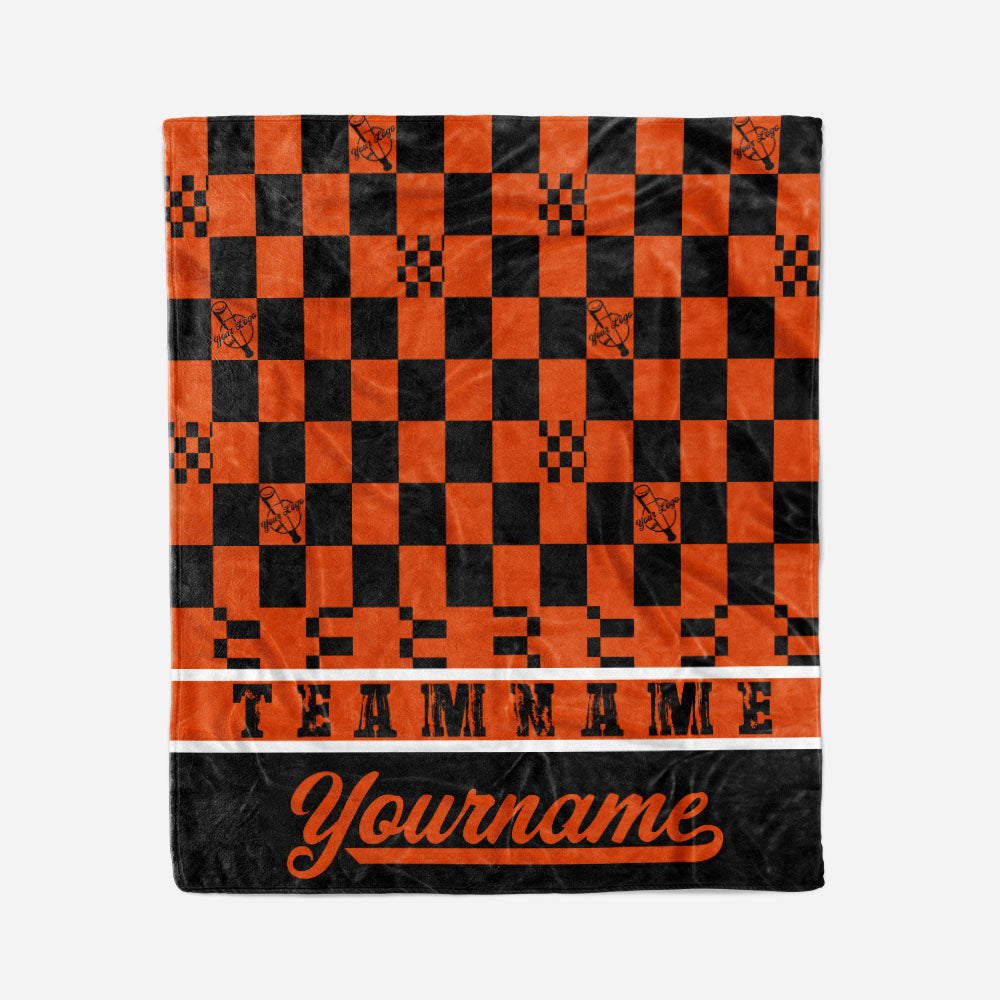 custom ultra-soft micro fleece blanket orange-black