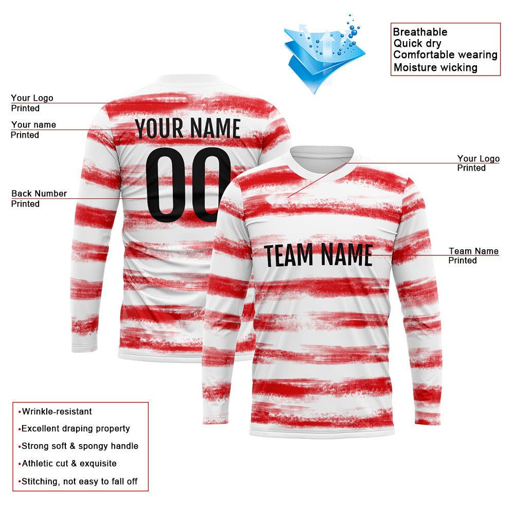 Custom Basketball Soccer Football Shooting Long T-Shirt for Adults and Kids White-Red