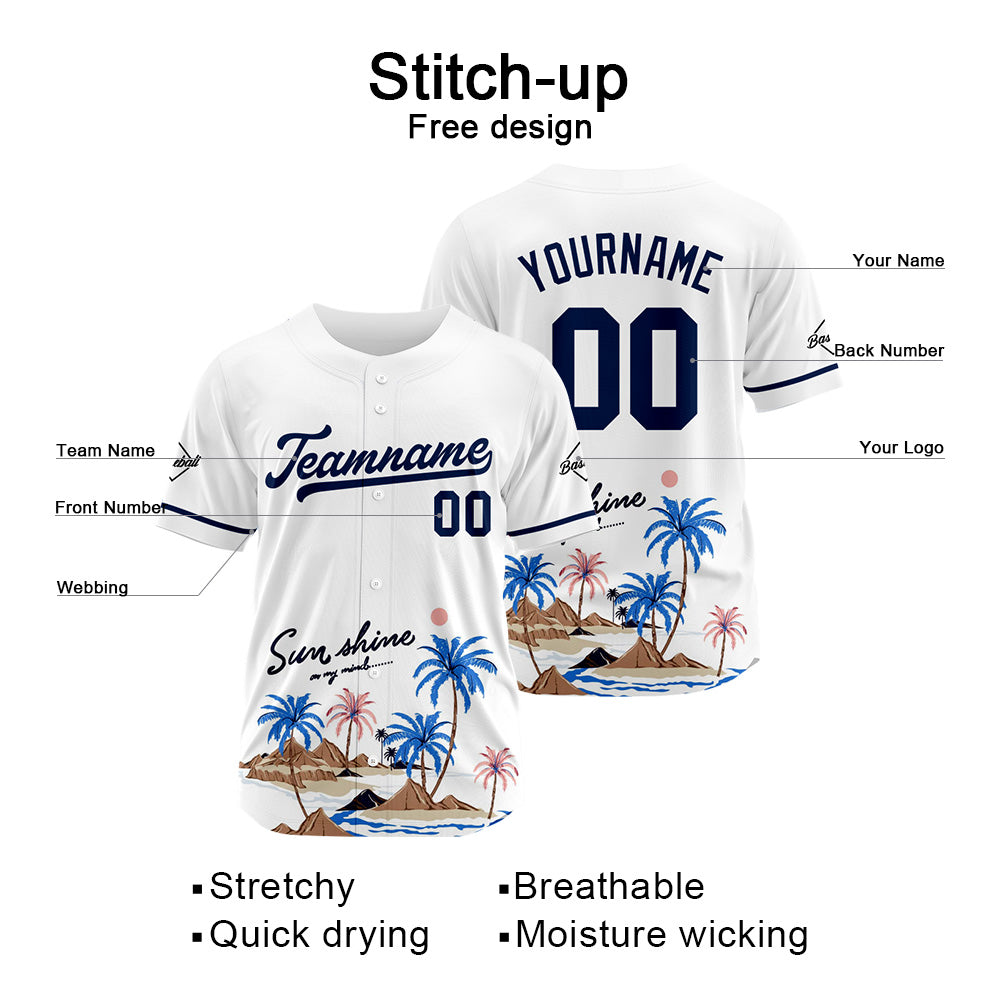 Custom Full Print Design Baseball Jersey white-blue