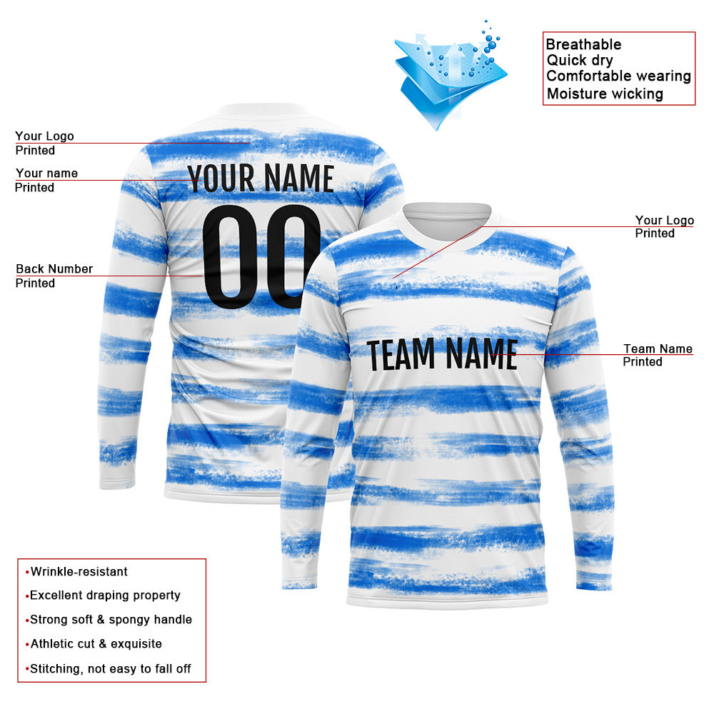 Custom Basketball Soccer Football Shooting Long T-Shirt for Adults and Kids White-Blue