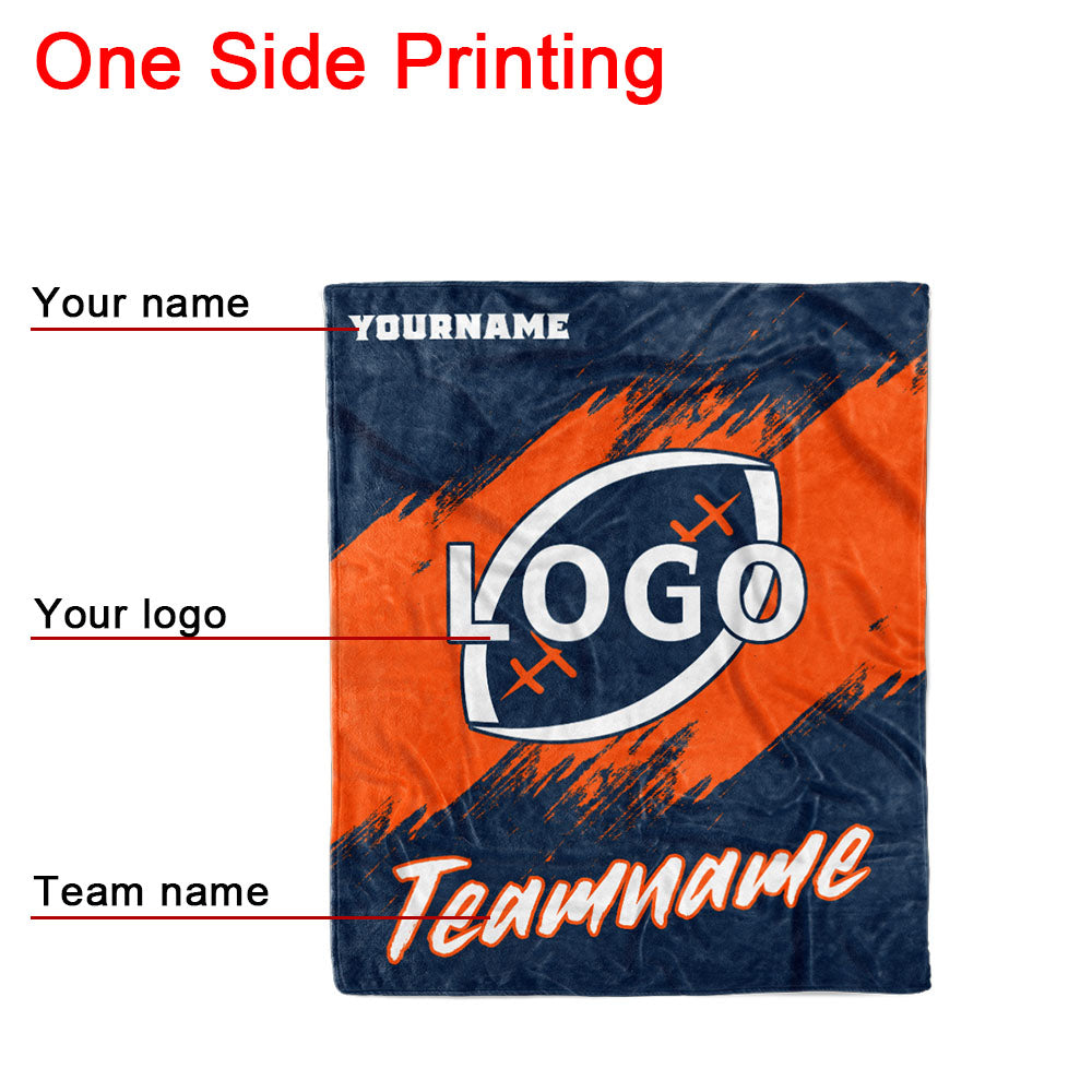 custom ultra-soft micro fleece blanket navy-orange