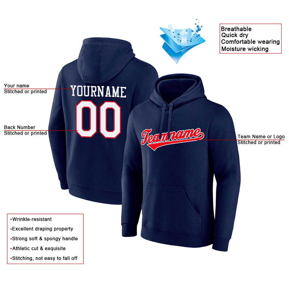 custom authentic pullover sweatshirt hoodie navy-red-white