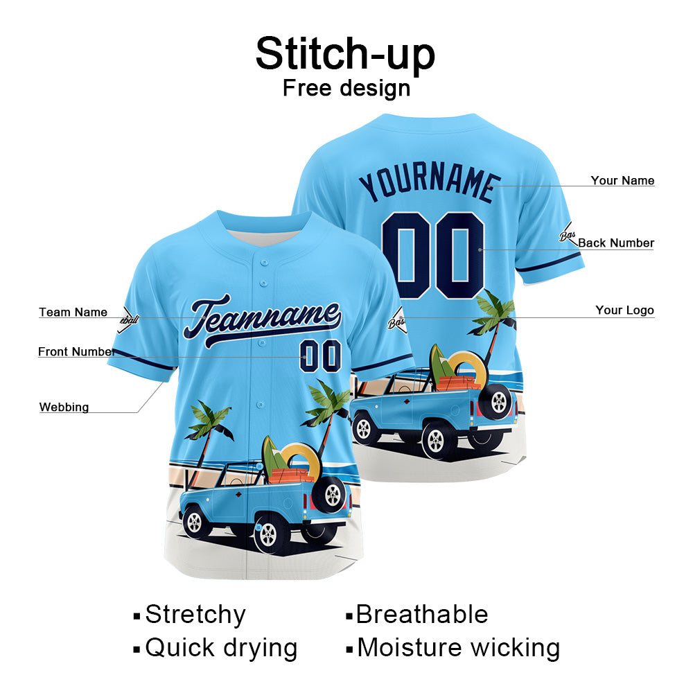 Custom Full Print Design Baseball Jersey blue