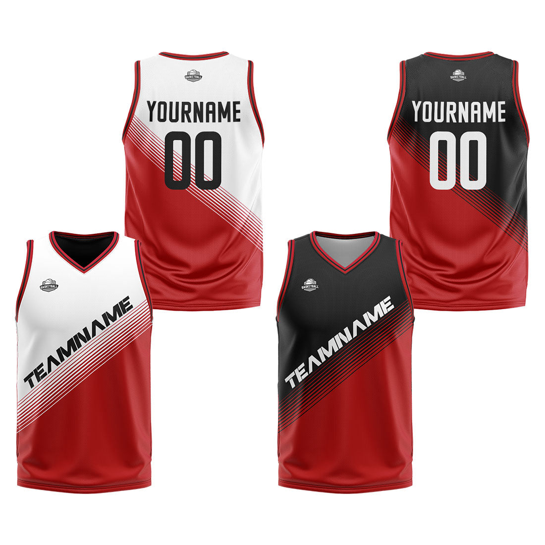 Custom Reversible Basketball Suit for Adults and Kids Personalized Jersey Black&Red