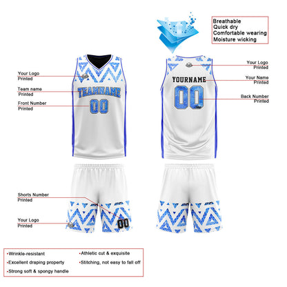 Custom Reversible Basketball Suit for Adults and Kids Personalized Jersey Blue-Black-White