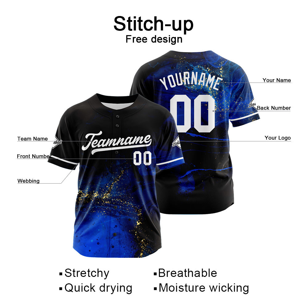 Custom Full Print Design Baseball Jersey black-blue