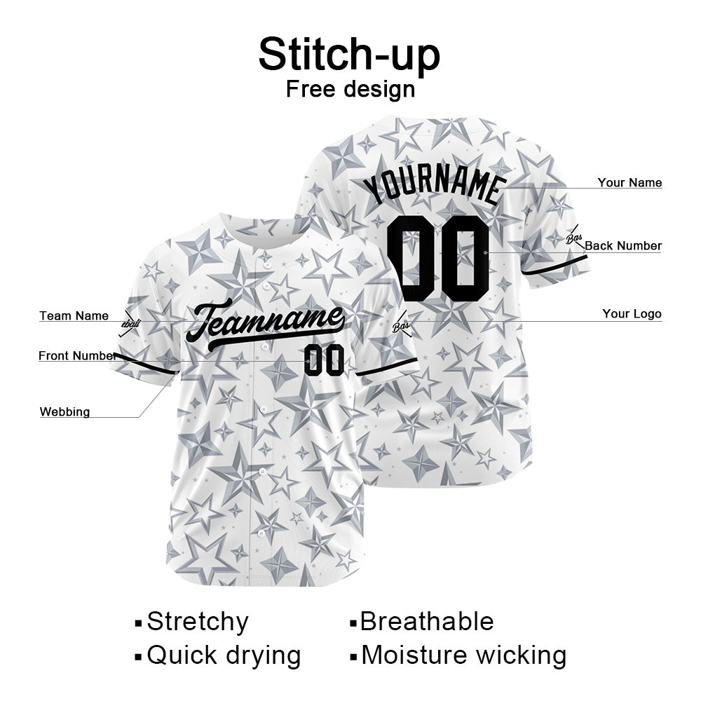 Custom Full Print Design Baseball Jersey white-gray