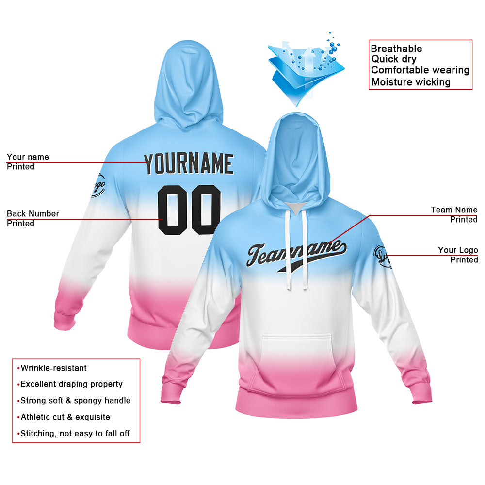 Custom Sweatshirt Hoodie For Men Women Girl Boy Print Your Logo Name Number Blue White Pink Gradient