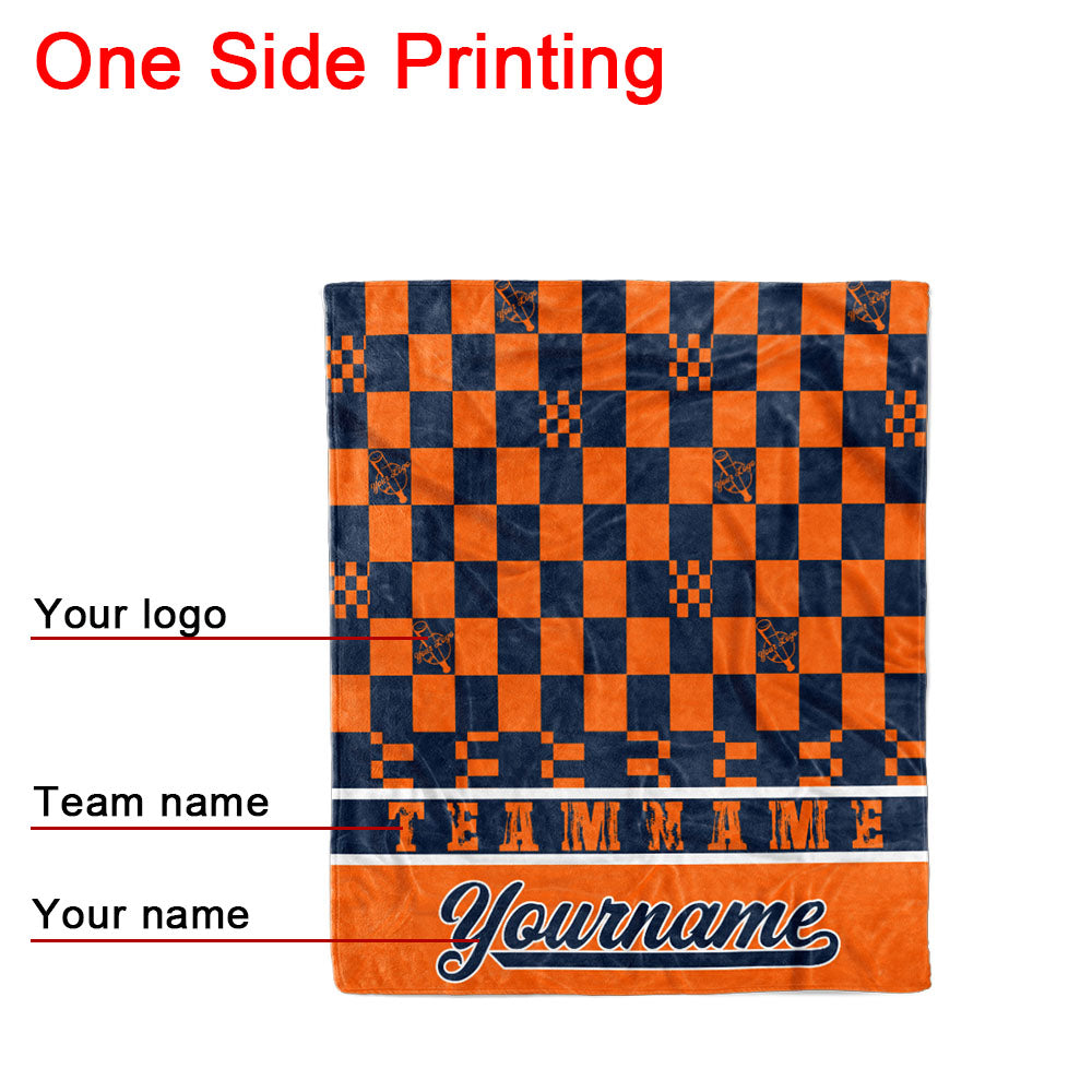 custom ultra-soft micro fleece blanket orange-navy