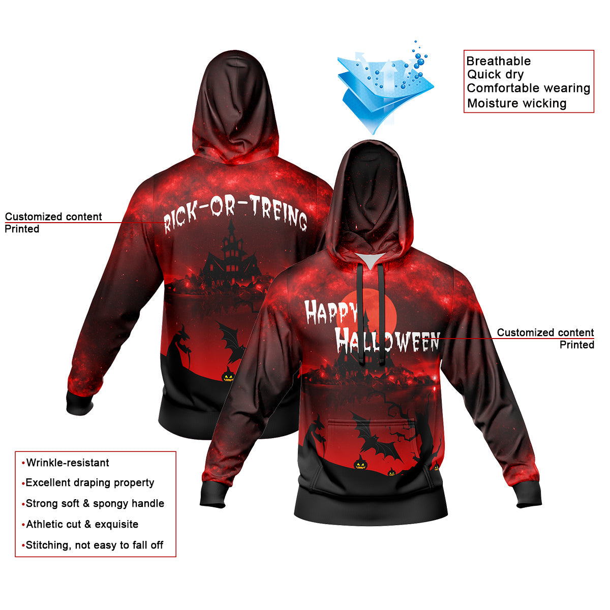 Custom Sweatshirt Hoodie Add Text and Design Personalized Halloween Hooded Sweatshirt