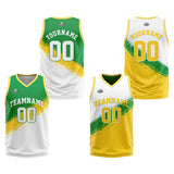 Custom Reversible Basketball Suit for Adults and Kids Personalized Jersey Green-Yellow-White