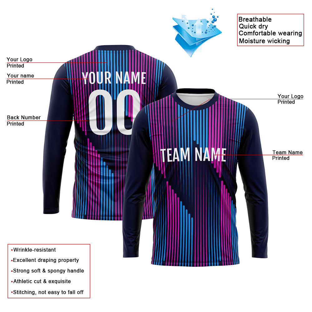 Custom Basketball Soccer Football Shooting Long T-Shirt for Adults and Kids Navy-Pink
