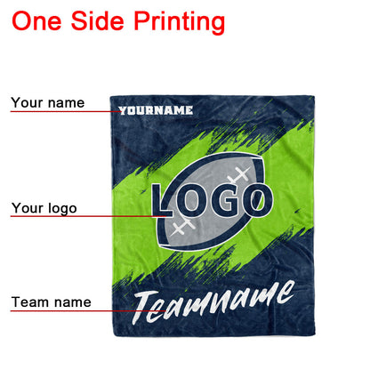 custom ultra-soft micro fleece blanket navy-neon green