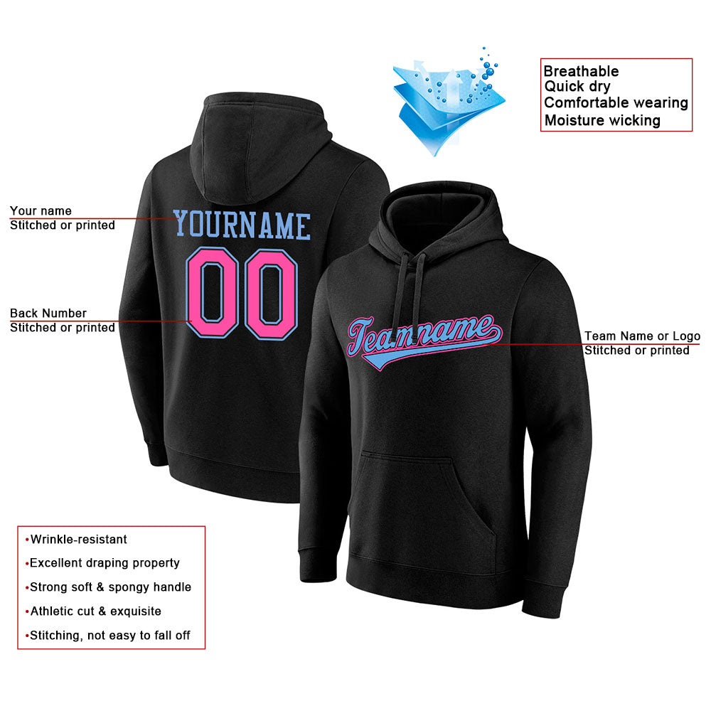 custom authentic pullover sweatshirt hoodie black-light blue-pink