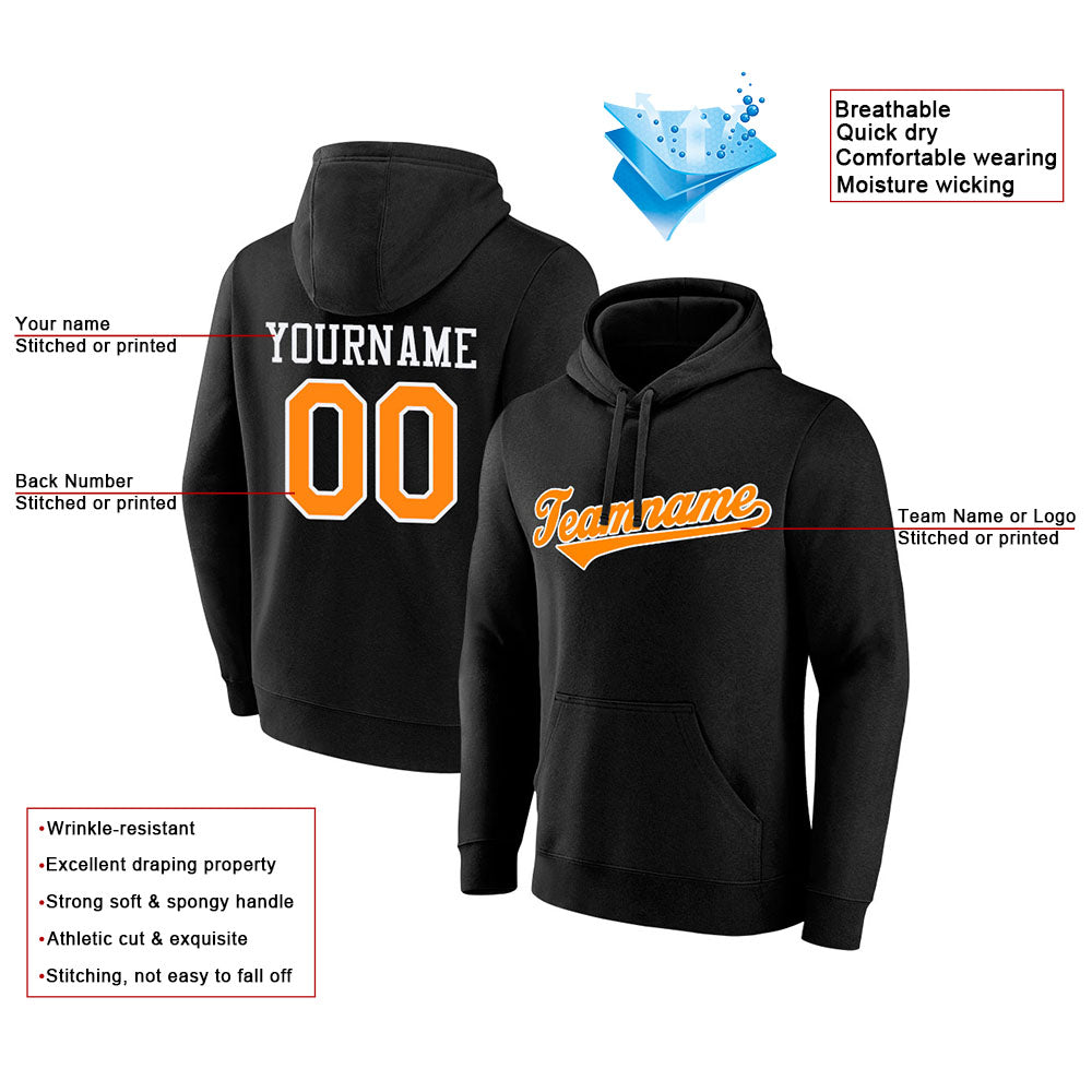custom authentic pullover sweatshirt hoodie black-orange-white