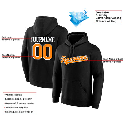 custom authentic pullover sweatshirt hoodie black-orange-white