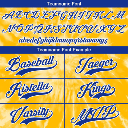 custom full print design authentic yellow tie-dyed baseball jersey