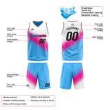 Custom Reversible Basketball Suit for Adults and Kids Personalized Jersey White-Hot Pink-Light Blue